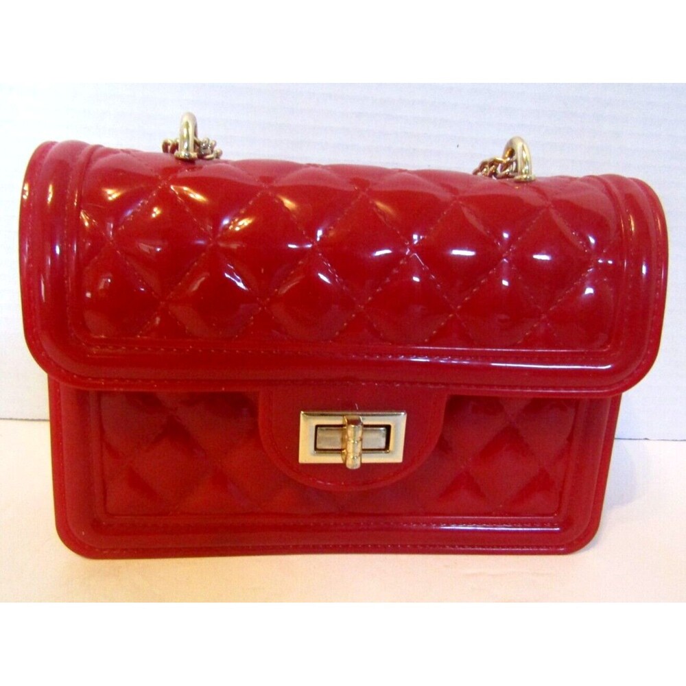 Deluxity Los Angeles Crossbody NWOT Red Quilted Jelly Bag Purse Gold Chain - Picture 5 of 10